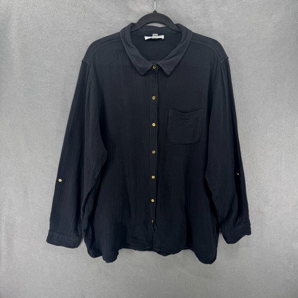 Anne Klein Shirt Womens Size XXL Black Gauze Coastal Crinkle Top Beachy Neutral - Picture 1 of 9